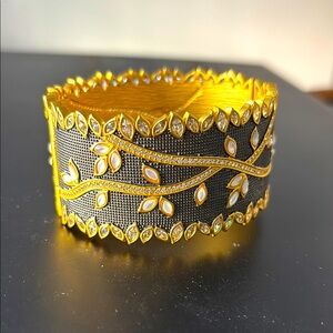 Ornate Gold and Black Filigree Cuff Bracelet by FREIDA ROTHMAN NY